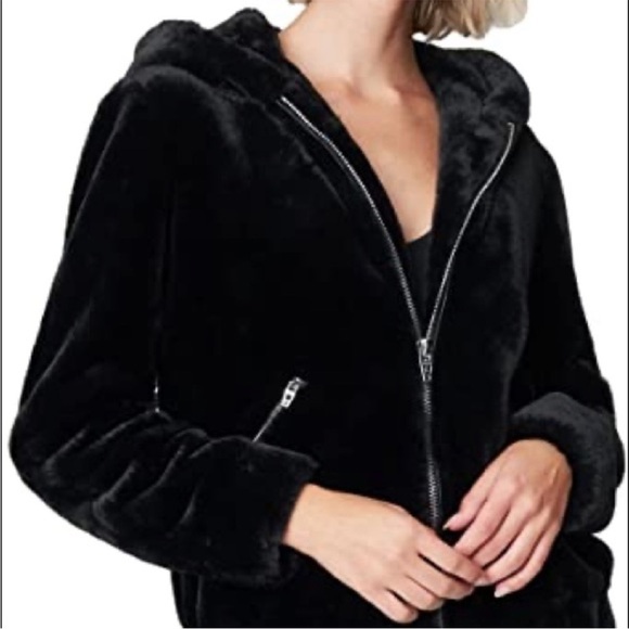 BLANKNYC Black Hooded Faux Fur Cozy Jacket - Picture 1 of 8